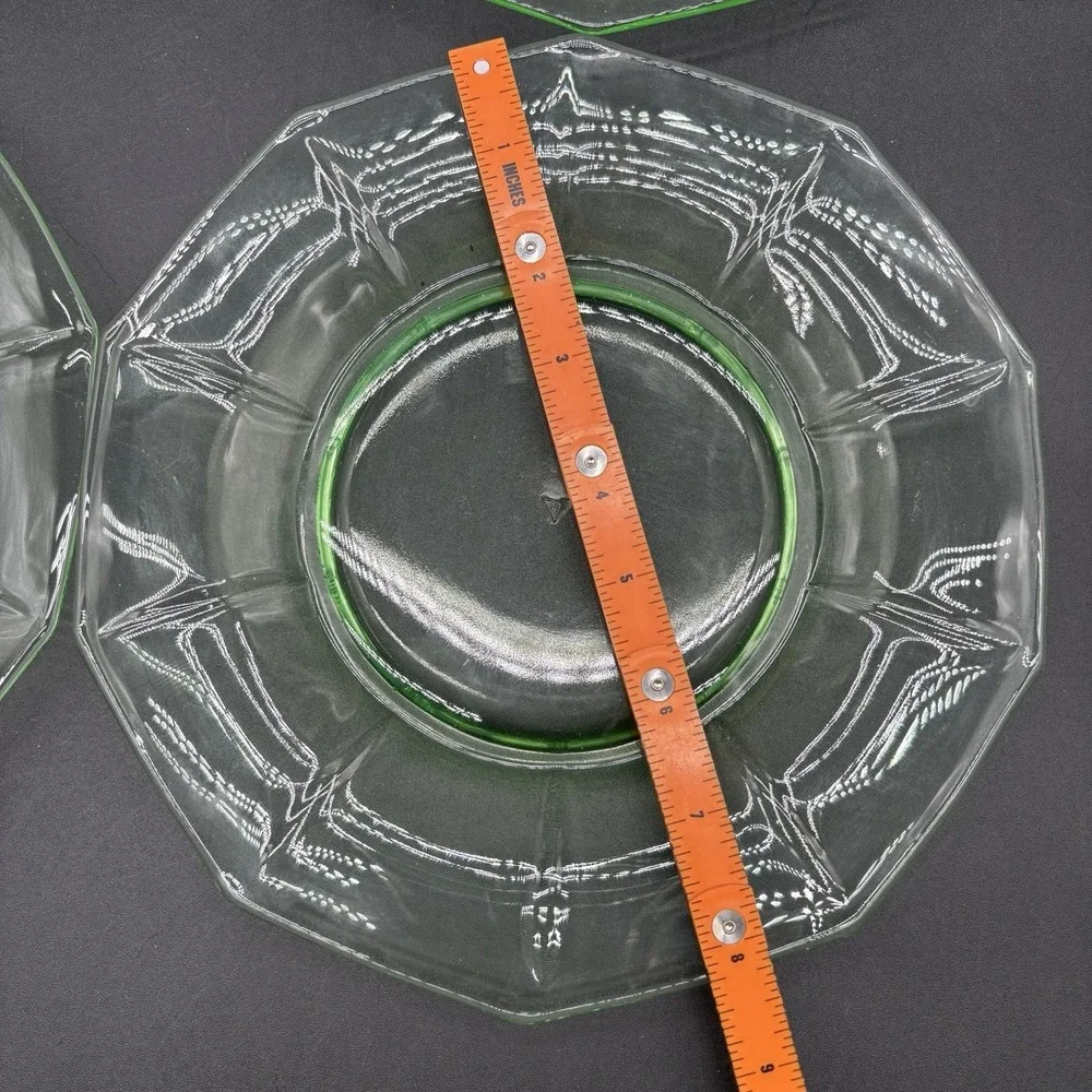1930s Cambridge Glass Co. Decagon Uranium Depression Glass Plates, 8